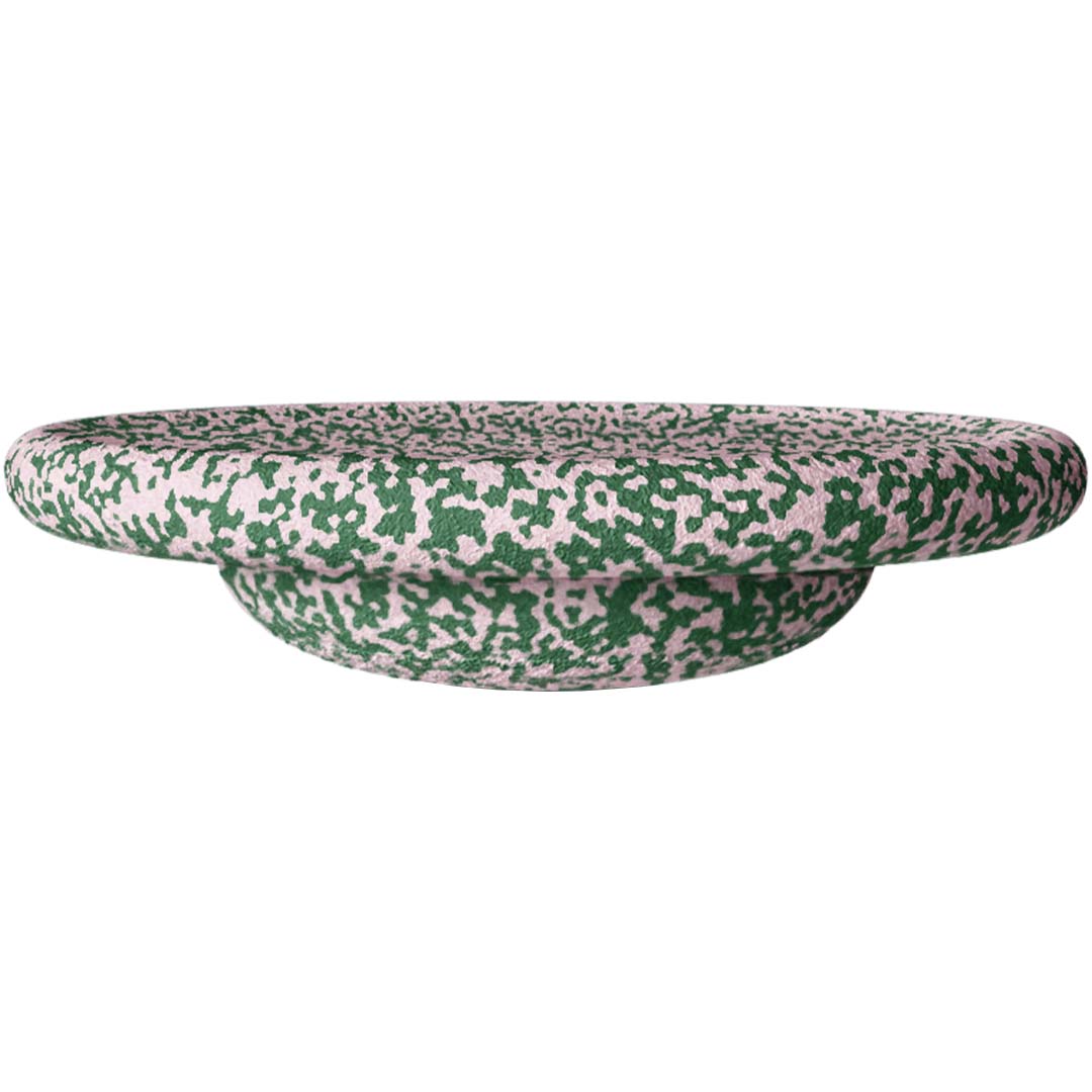 Stapelstein balance board in donkergroen en blush met abstract patroon.