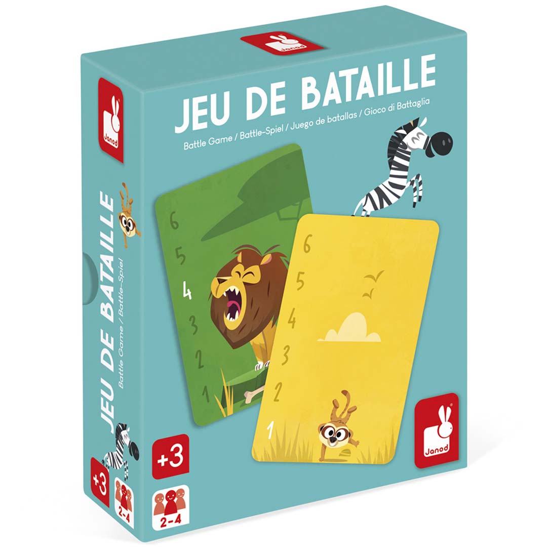 Janod kaartspel Battle Game verpakking met een safari dieren thema.