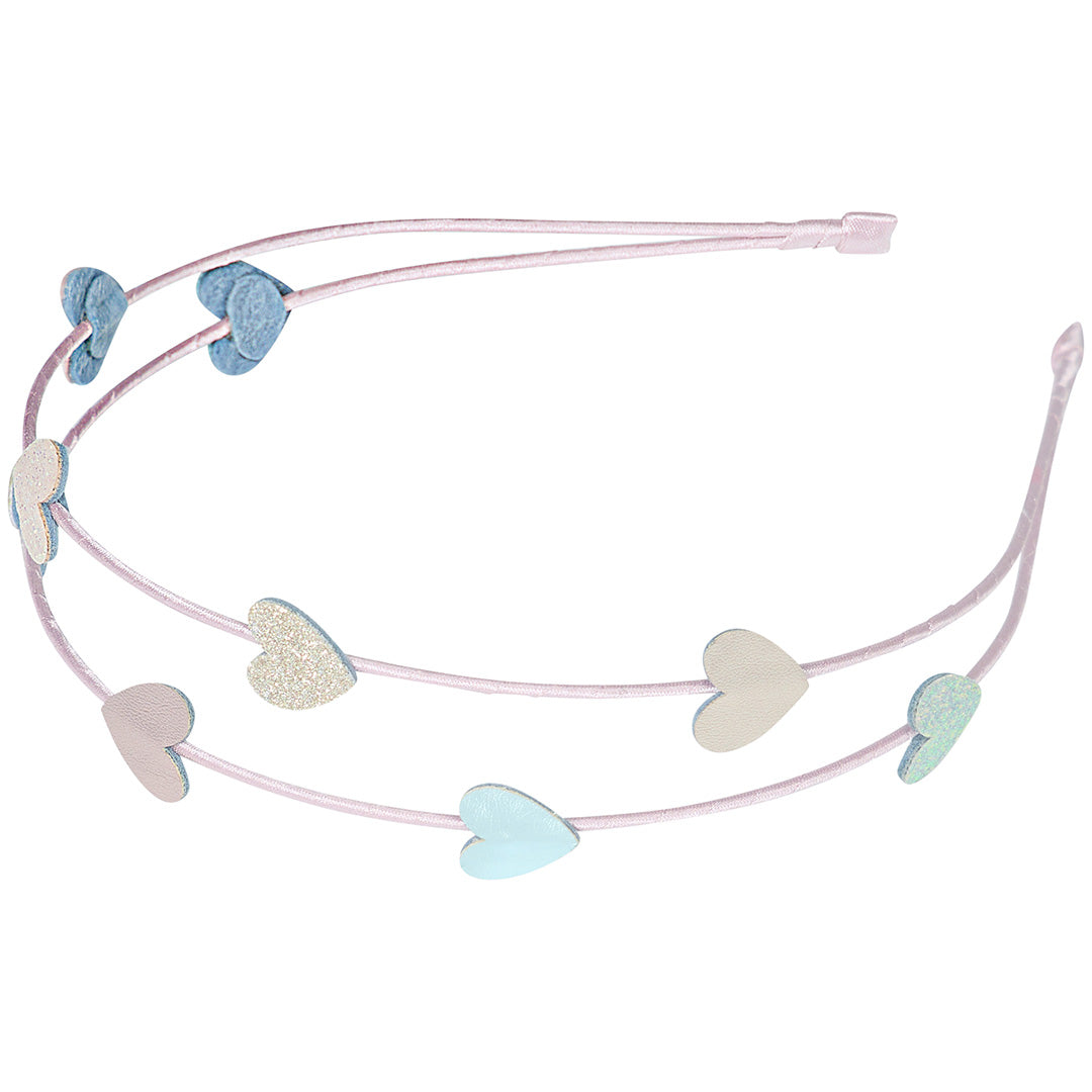 Mimi & Lula kinderdiadeem met dubbele roze band en diverse harten in pastelkleuren.