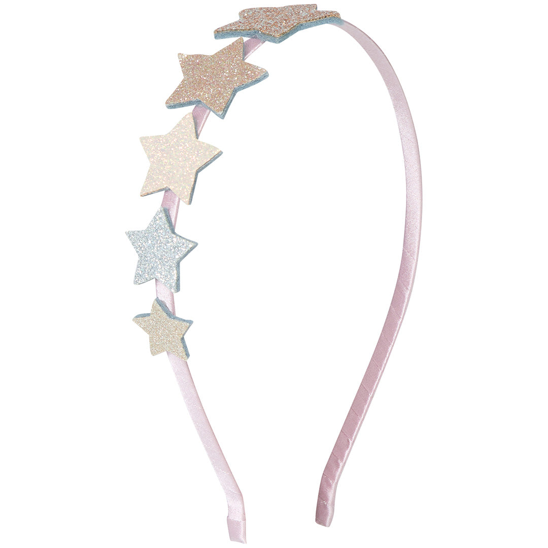 mimi & lula roze diadeem voor kinderen met glitter sterren in pastelkleuren.