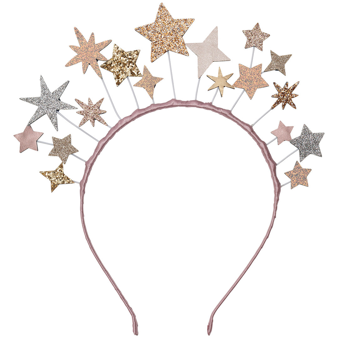Mimi & Lula kinderdiadeem met roze band en diverse metallic en glitter sterren.
