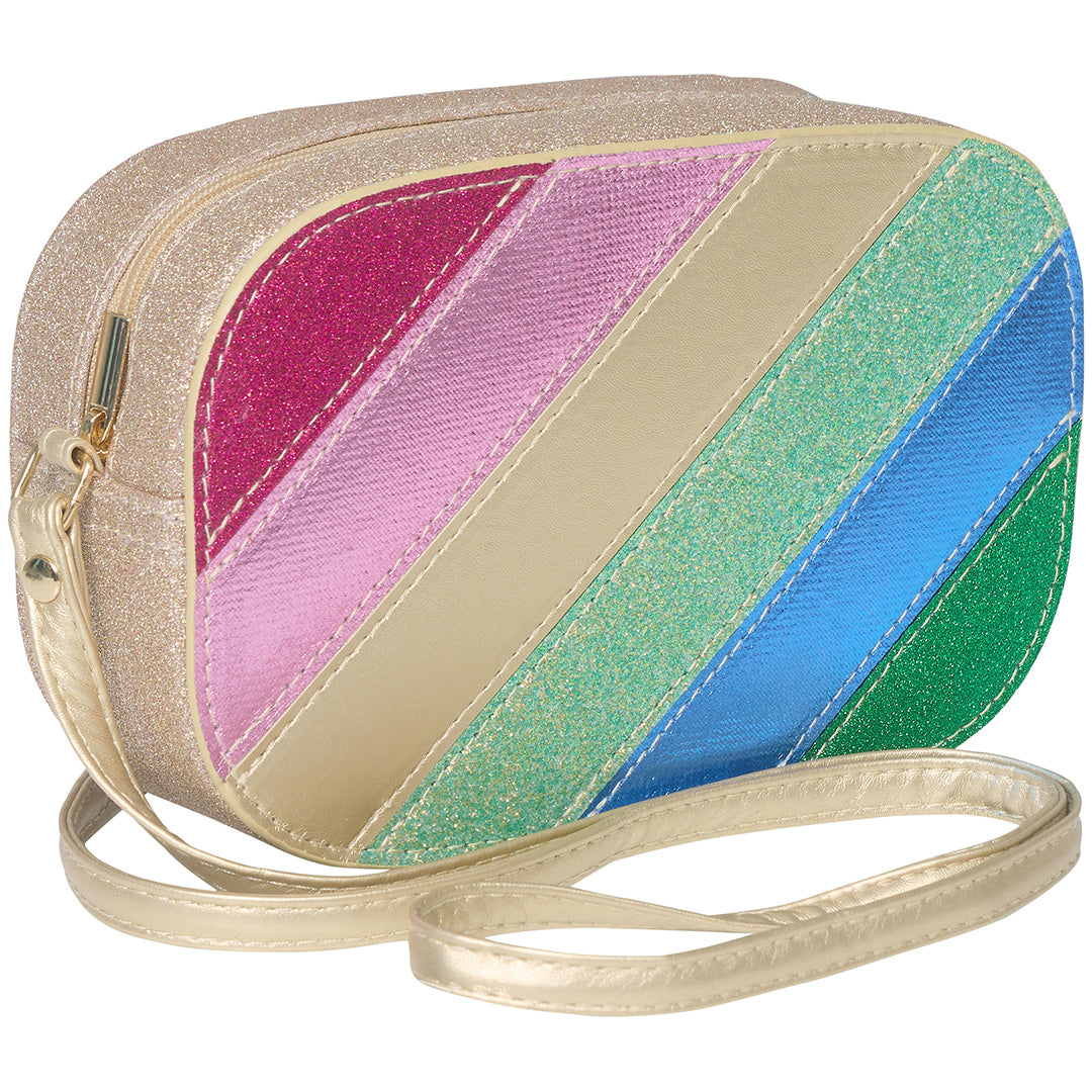 mimi & lula kinder schoudertasje met glitter en regenboogstrepen.