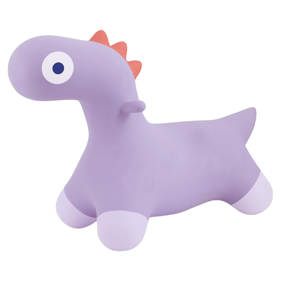 Quut paars dinosaurusskippydier op een witte achtergrond.