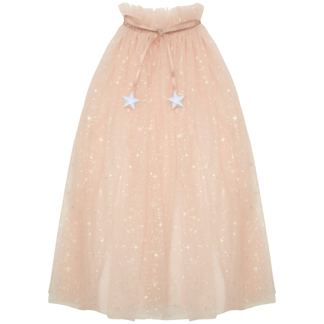 Mimi & Lula roze verkleedcape van tule met glittersterren en twee witte sterdecoraties.