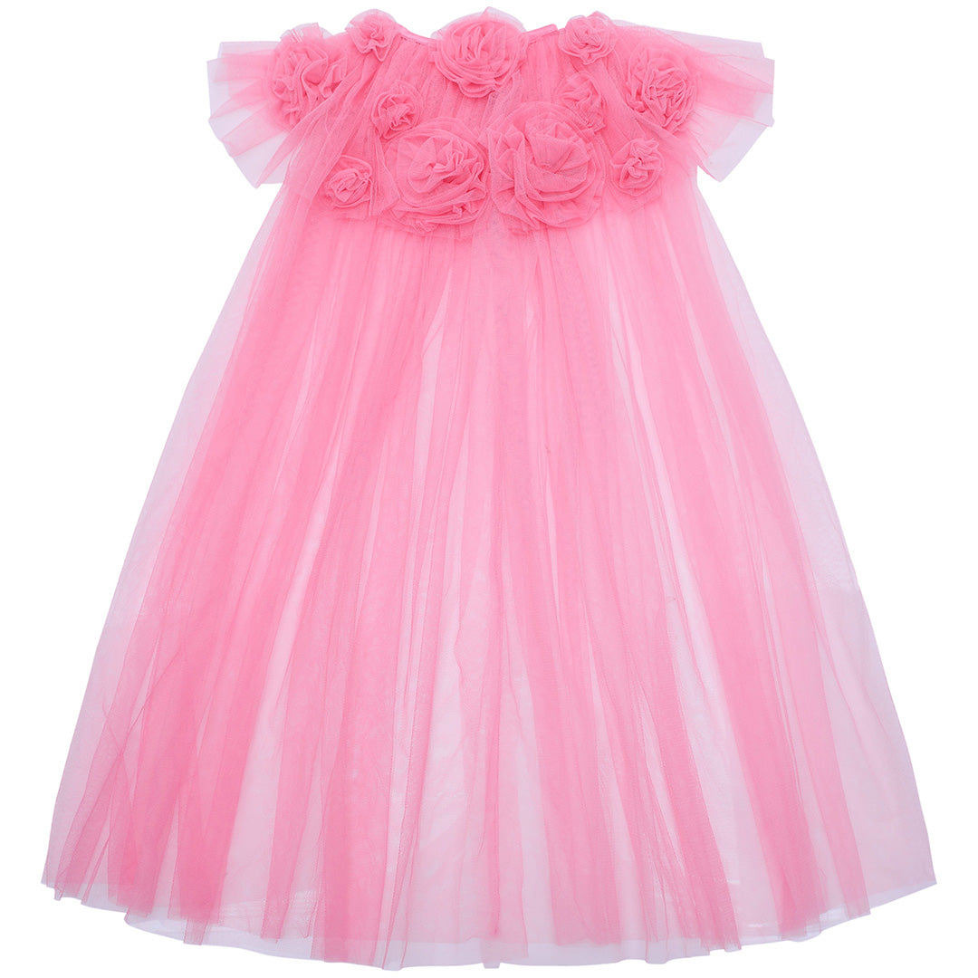 mimi & lula roze verkleedcape met ruches en bloemen van tule.