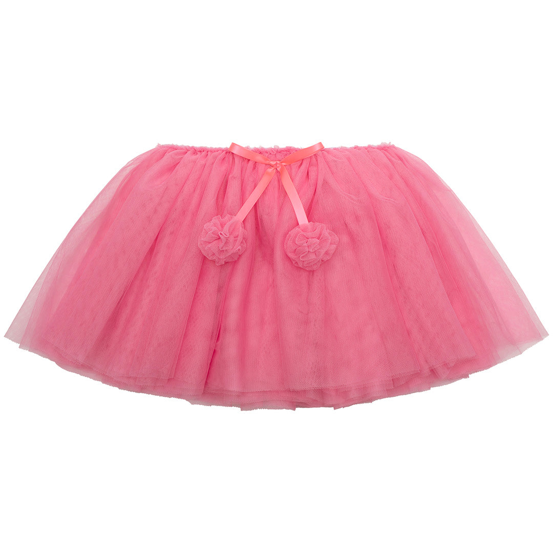 mimi & lula roze verkleedrok van tule met een strik en twee pompons.