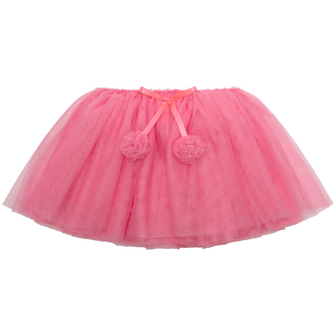 mimi & lula roze verkleedrok van tule met een strik en twee pompons.