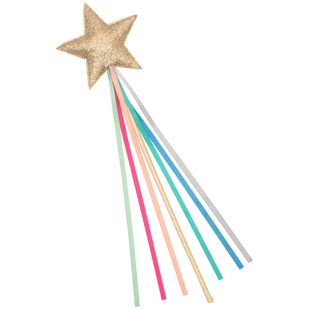 Mimi & Lula toverstaf met gouden glitterster en veelkleurige regenbooglinten.