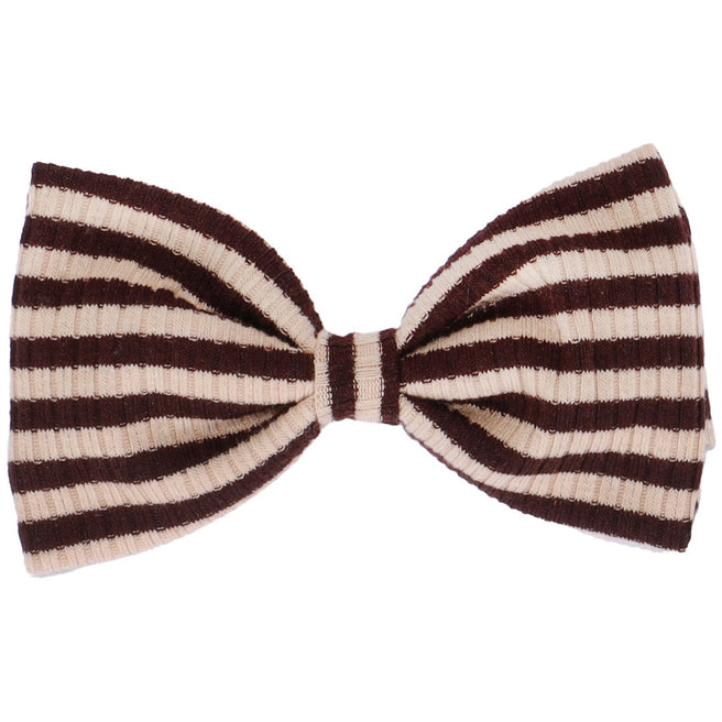 Sticky Lemon gestreepte haarclip in de vorm van een strik, bruin en beige.