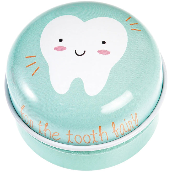Rex London tandendoosje met een lachende tand en de tekst 'for the tooth fairy' op de deksel.