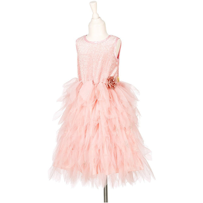Souza for Kids roze verkleedjurk met gelaagde rok en bloemdetail op een paspop.