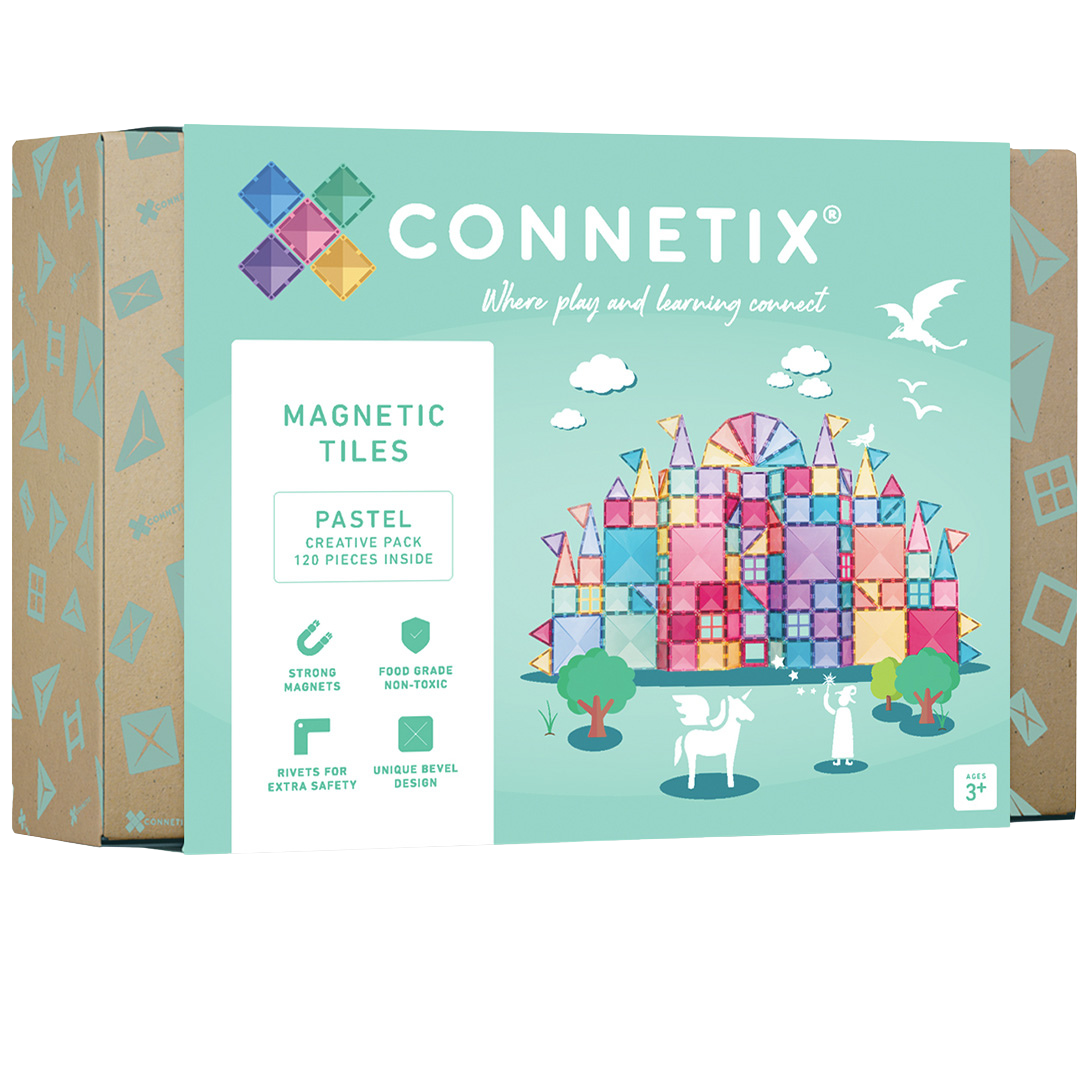 De verpakking van de Connetix magnetische tegels pastel creative pack.