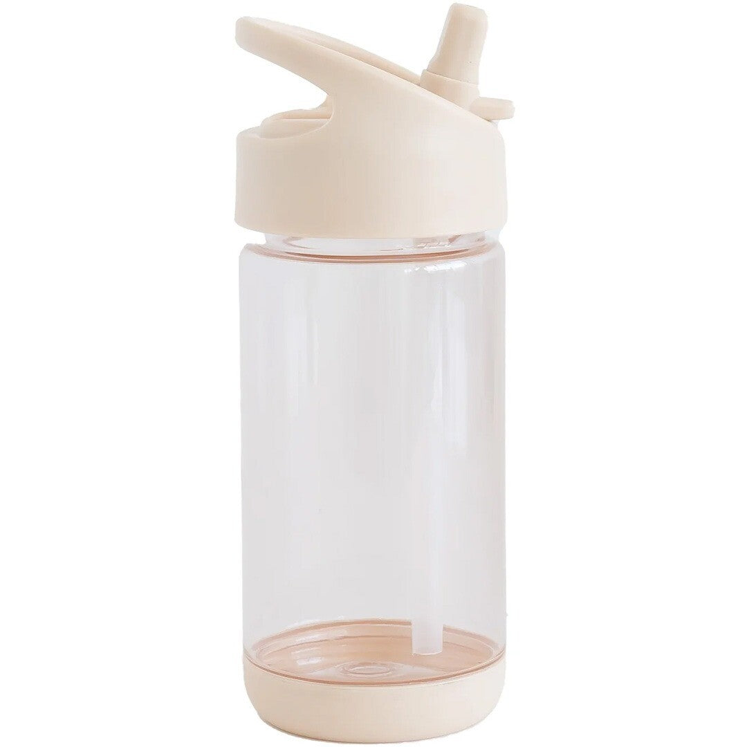 3 sprouts kinder drinkfles van transparant plastic met beige dop en rietje.