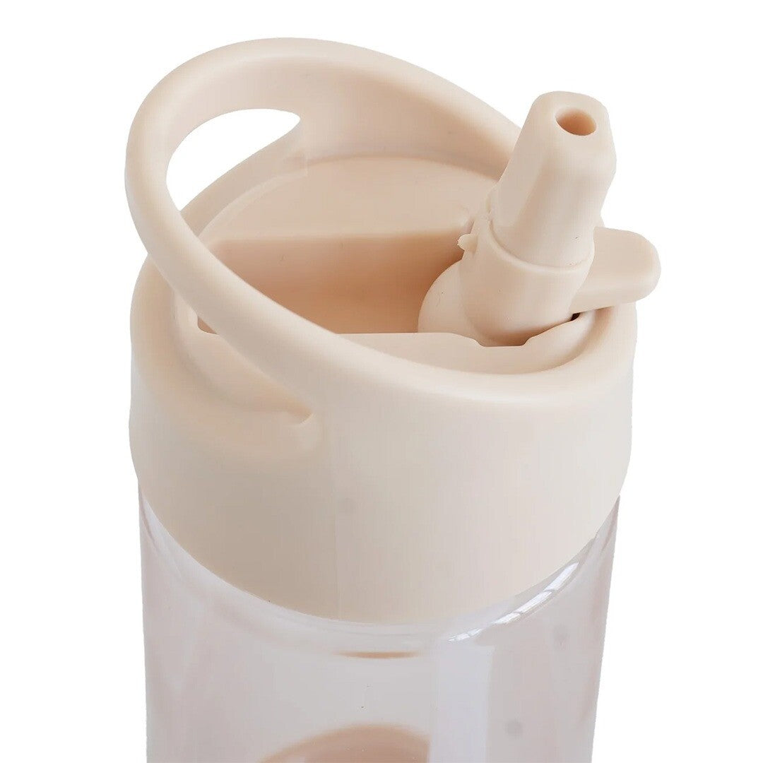 Detail van de beige dop van de 3 sprouts kinder drinkfles met het uitklapbare rietje.