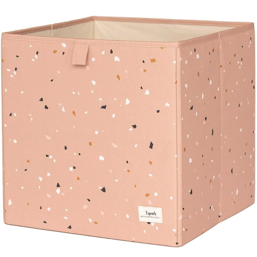 3 sprouts opbergdoos in roze met abstract terrazzo patroon.