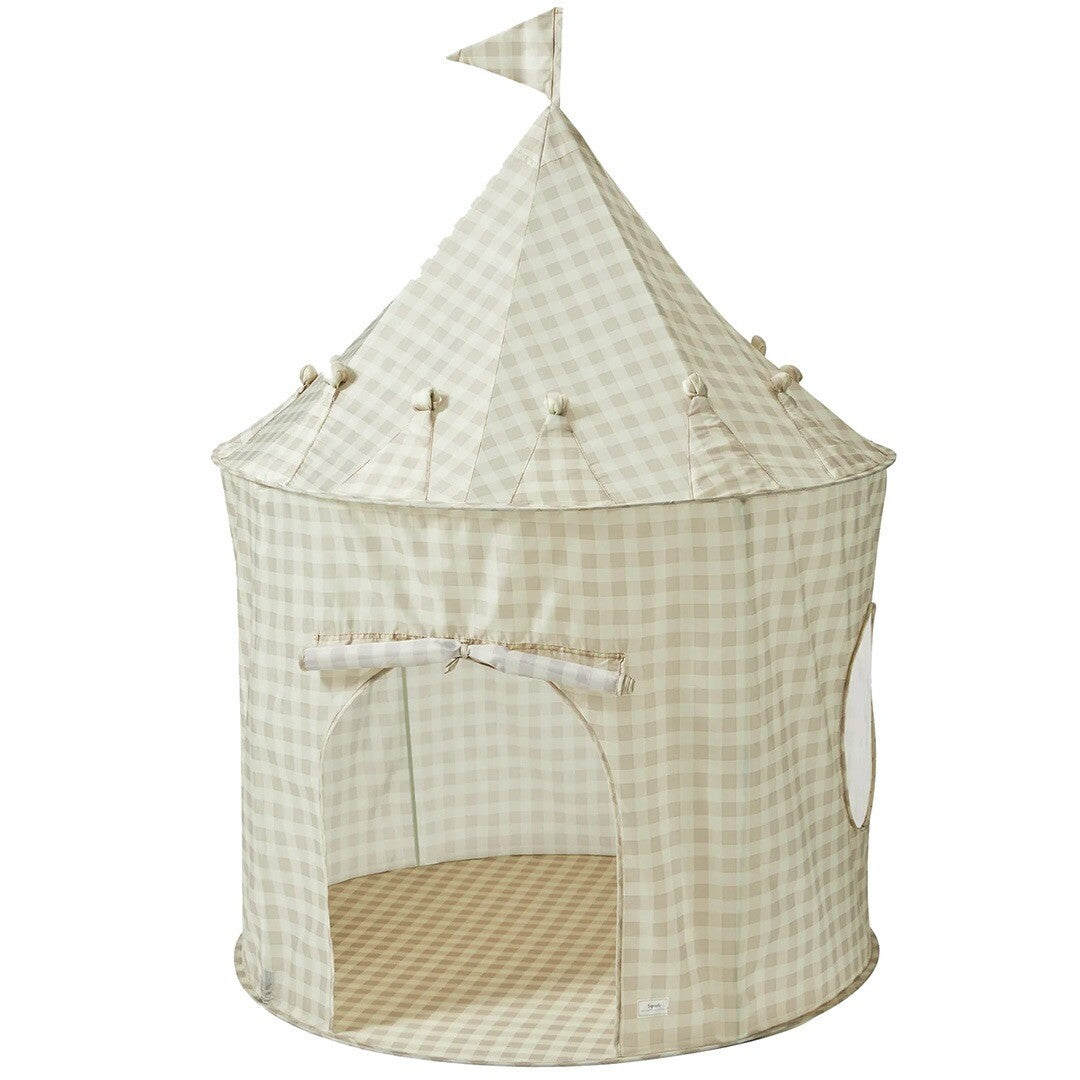 3 sprouts beige gingham kasteel speeltent met vlaggetje op de top.