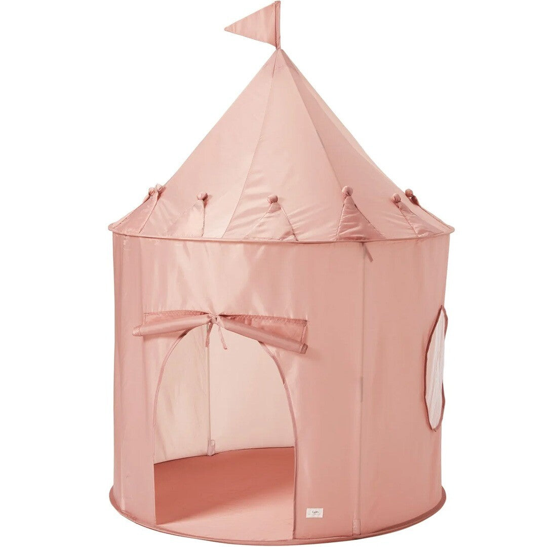 3 sprouts roze kasteel speeltent met open ingang en vlaggetje.