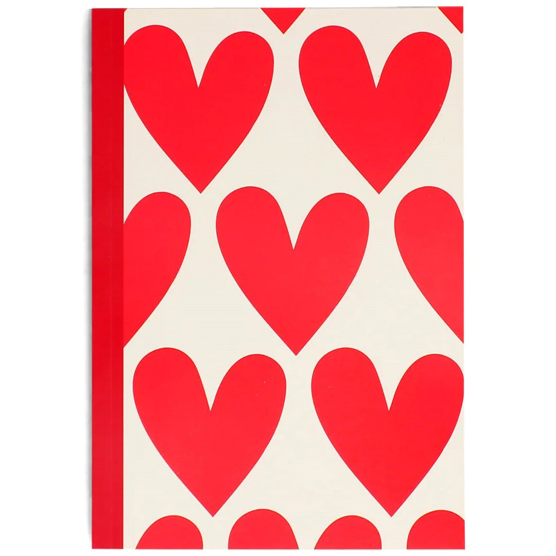 rex london A5 schrift met rood hartenpatroon.