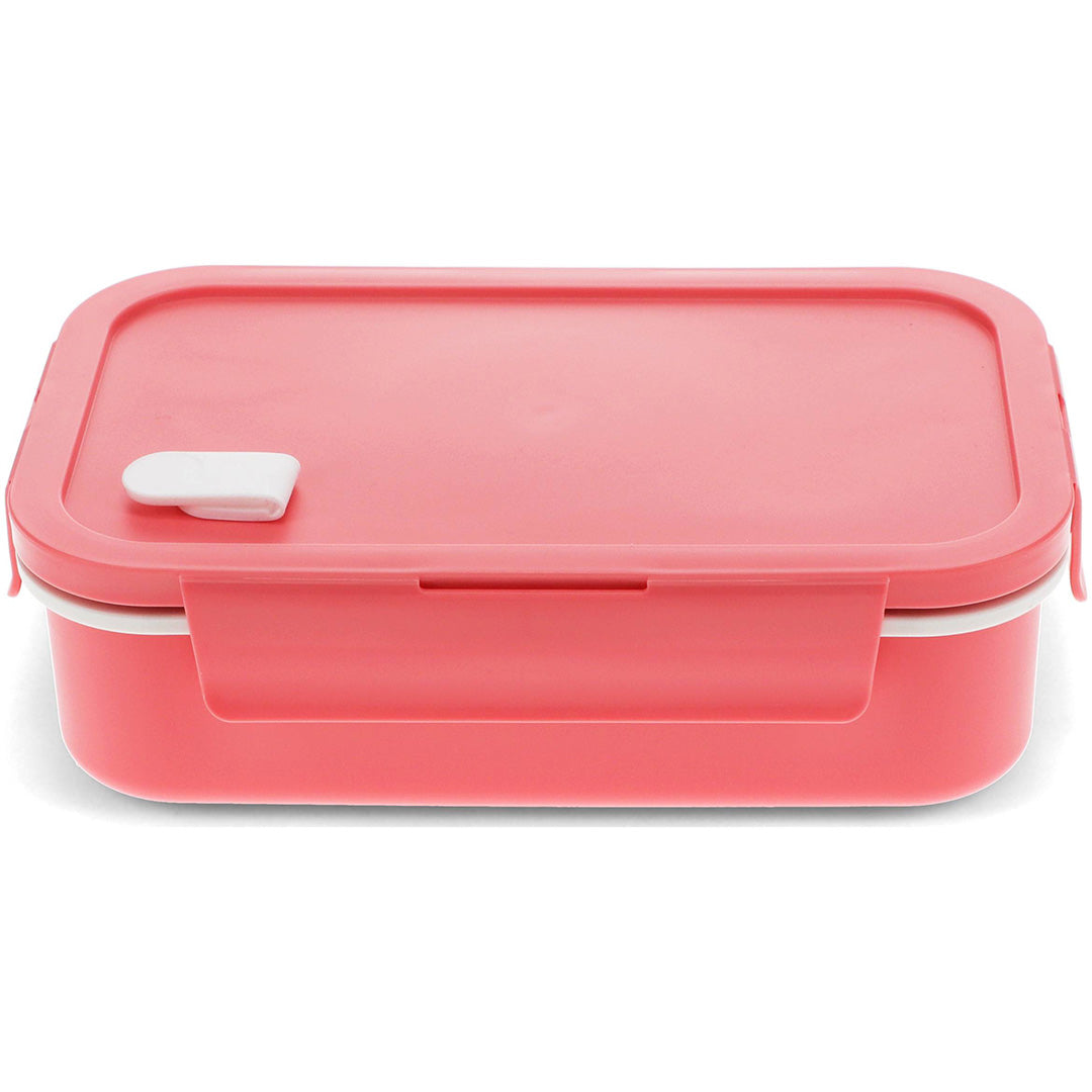 Rex London roze broodtrommel met wit sluitclipje, gesloten.