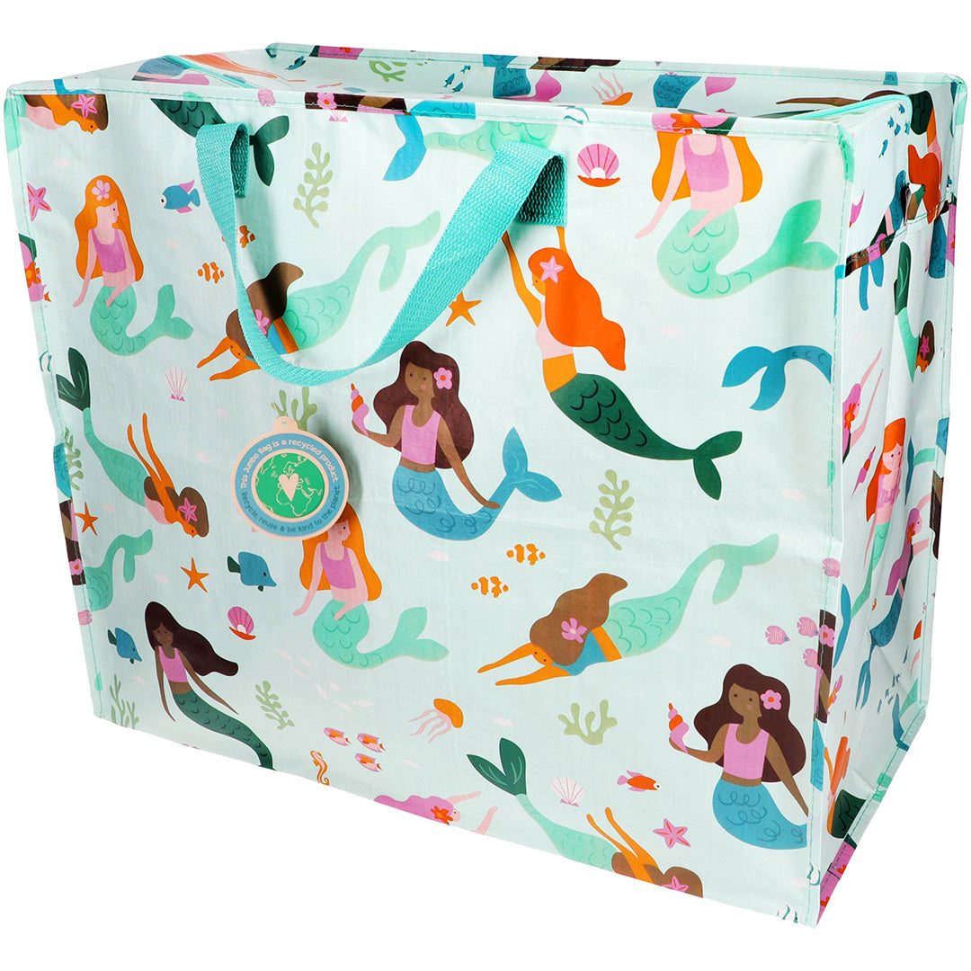 Blauwe Rex London jumbo opbergtas met zeemeerminnenpatroon.