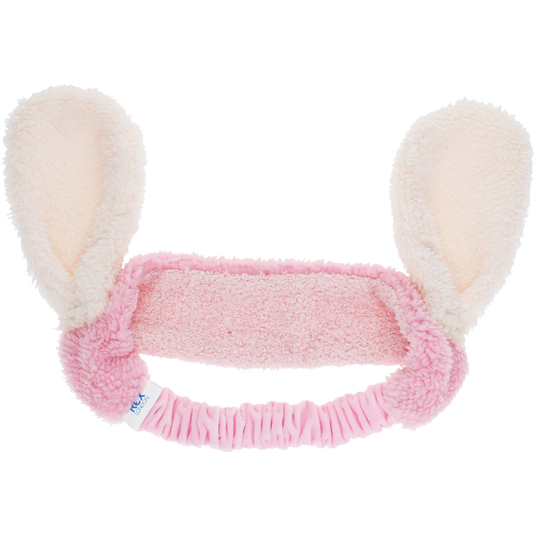 Achterkant van de Rex London haarband met roze en crèmekleurige pluizige bunny ears.