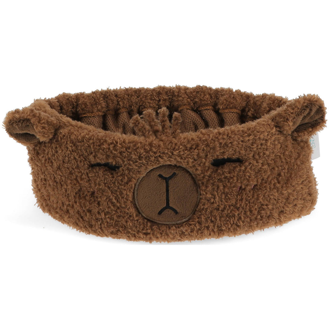 Rex London bruine capybara haarband van pluizig polyester, met geborduurde ogen en neus.