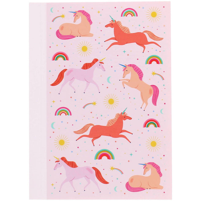Rex London notitieboekje met roze kaft vol eenhoorns, regenbogen en sterren.