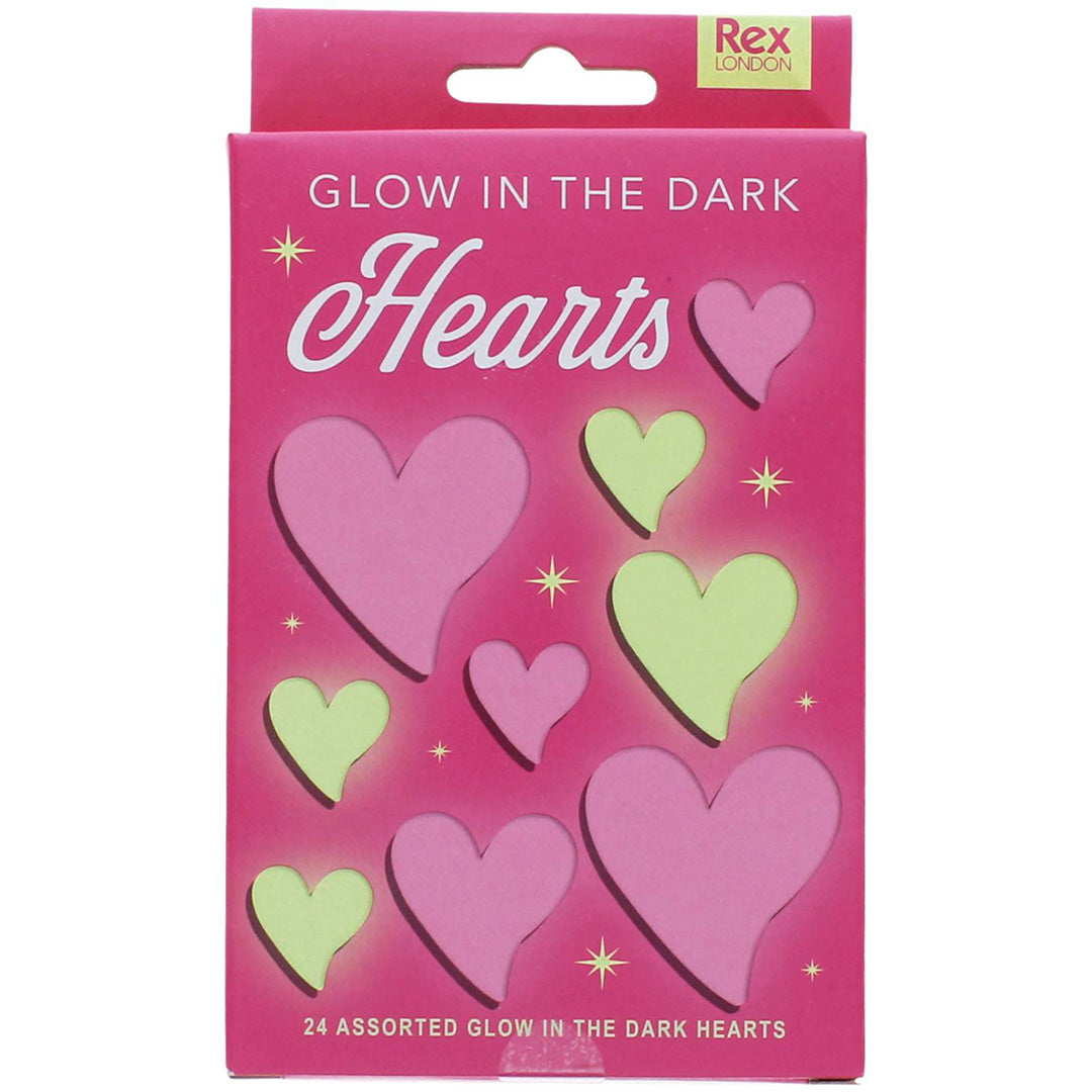 Rex London verpakking van glow-in-the-dark hartjes decoratiestickers.