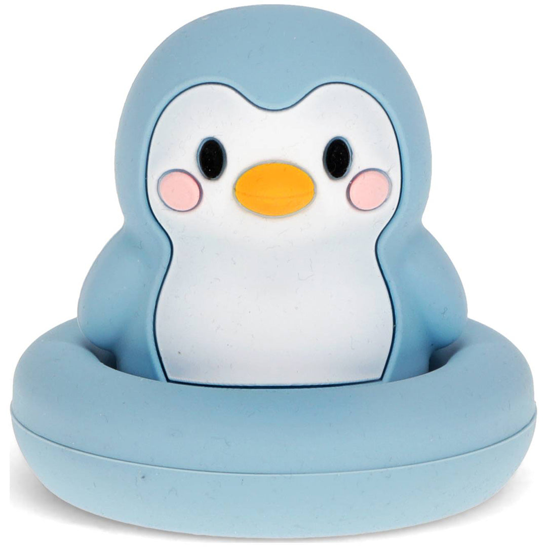Rex London blauw siliconen badspeeltje in de vorm van een pinguïn.