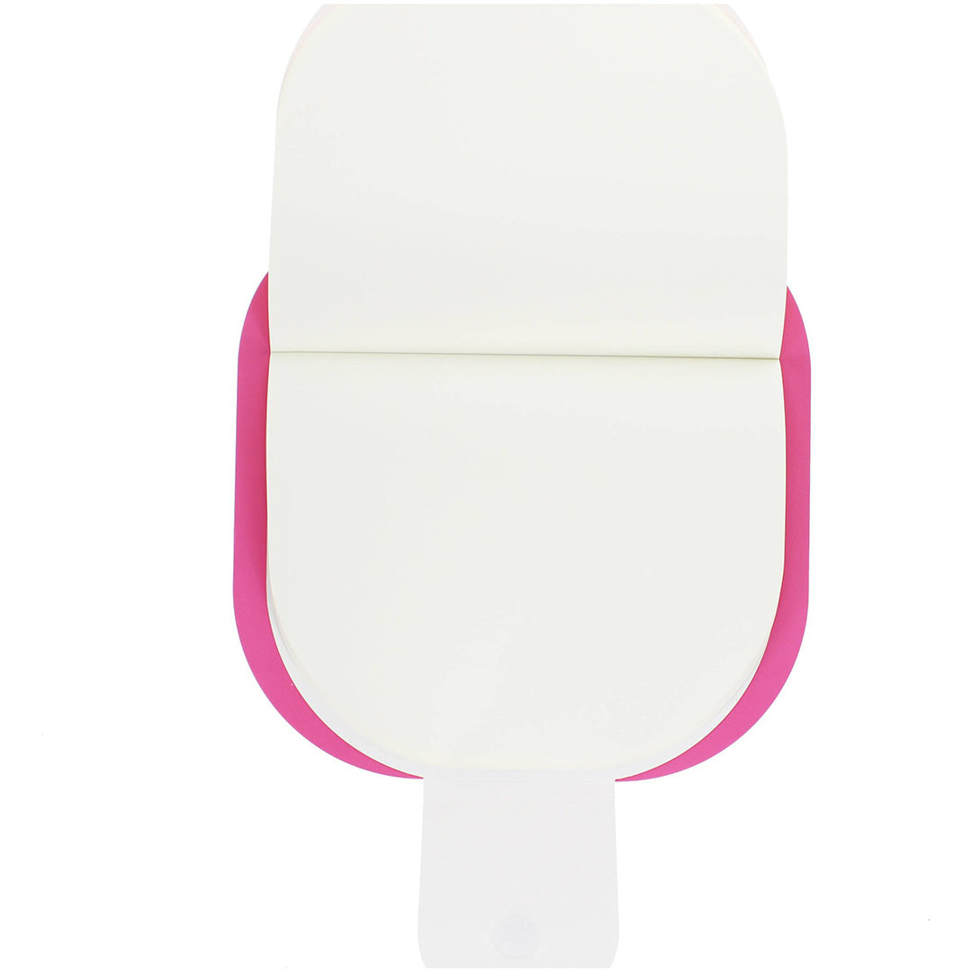 De achterkant van het roze uilen schetsboek met de blanco pagina's zichtbaar.