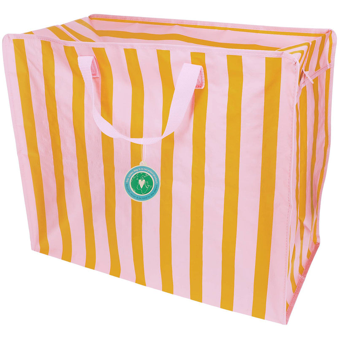 Rex London jumbo opbergtas met roze en oranje strepen.