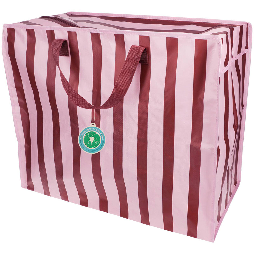 Rex London jumbo opbergtas met roze en bruine strepen, met een label aan het handvat.