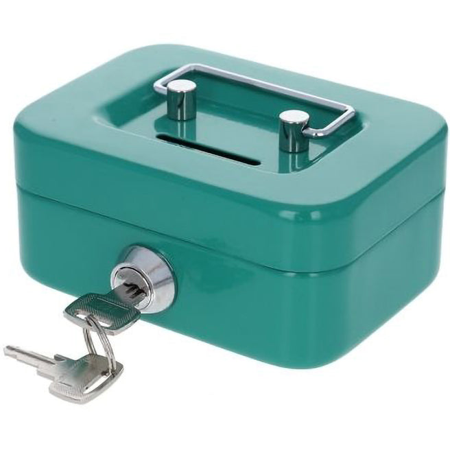 Le petit souk groene metalen spaarpot met sleutel in het slot.
