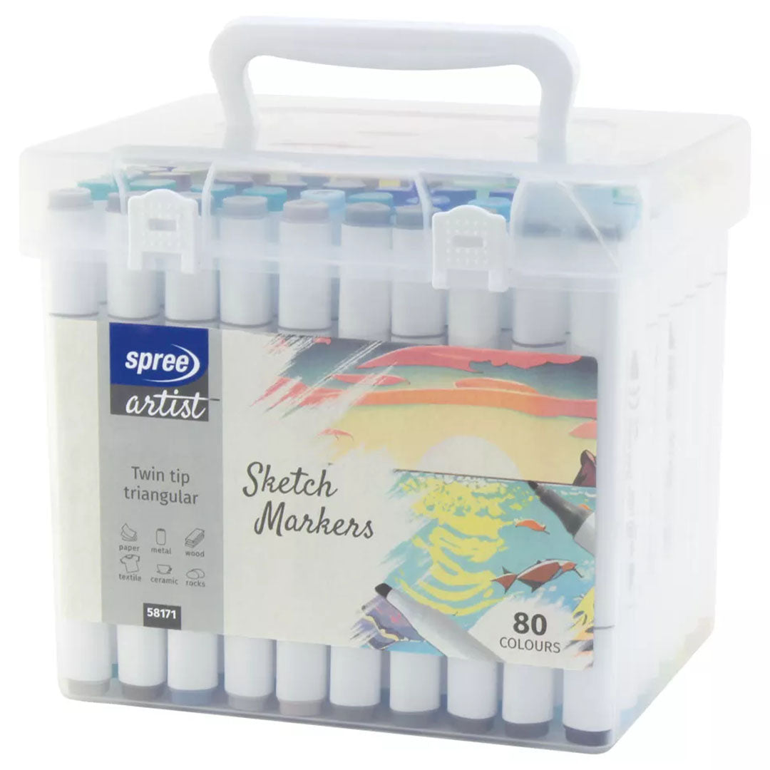 Spree sketch alcohol markers in een transparante verpakking met 80 kleuren.