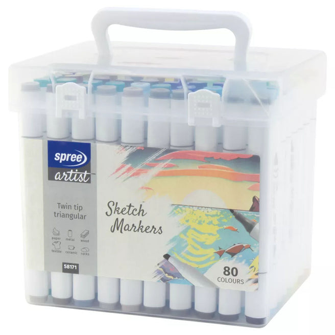Spree sketch alcohol markers in een transparante verpakking met 80 kleuren.
