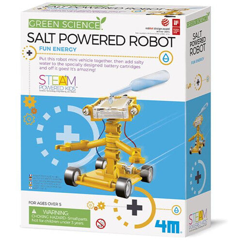 4M bouwset verpakking van de gele Green Science zout water robot.