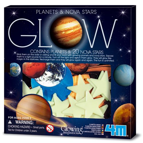 Verpakking van de 4M glow-in-the-dark planeten en sterren met ruimte thema.