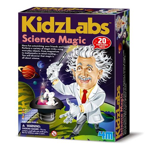 4M KidzLabs Science Magic goochelset verpakking met een cartoon van Einstein.