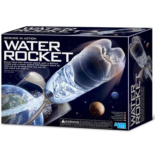 De verpakking van de 4M waterraket met een afbeelding van de raket in de ruimte.