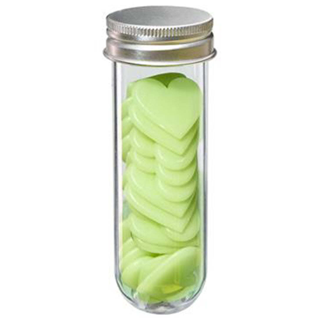 4M glow-in-the-dark hartjes in een reageerbuisje met zilveren dop.