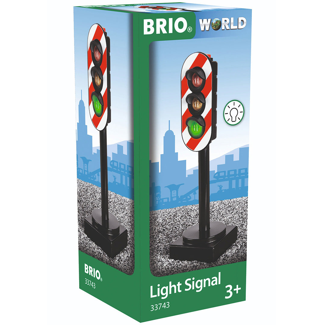 Verpakking van het Brio stoplicht speelgoedaccessoire met afbeelding van het stoplicht en de tekst 'Light Signal'.