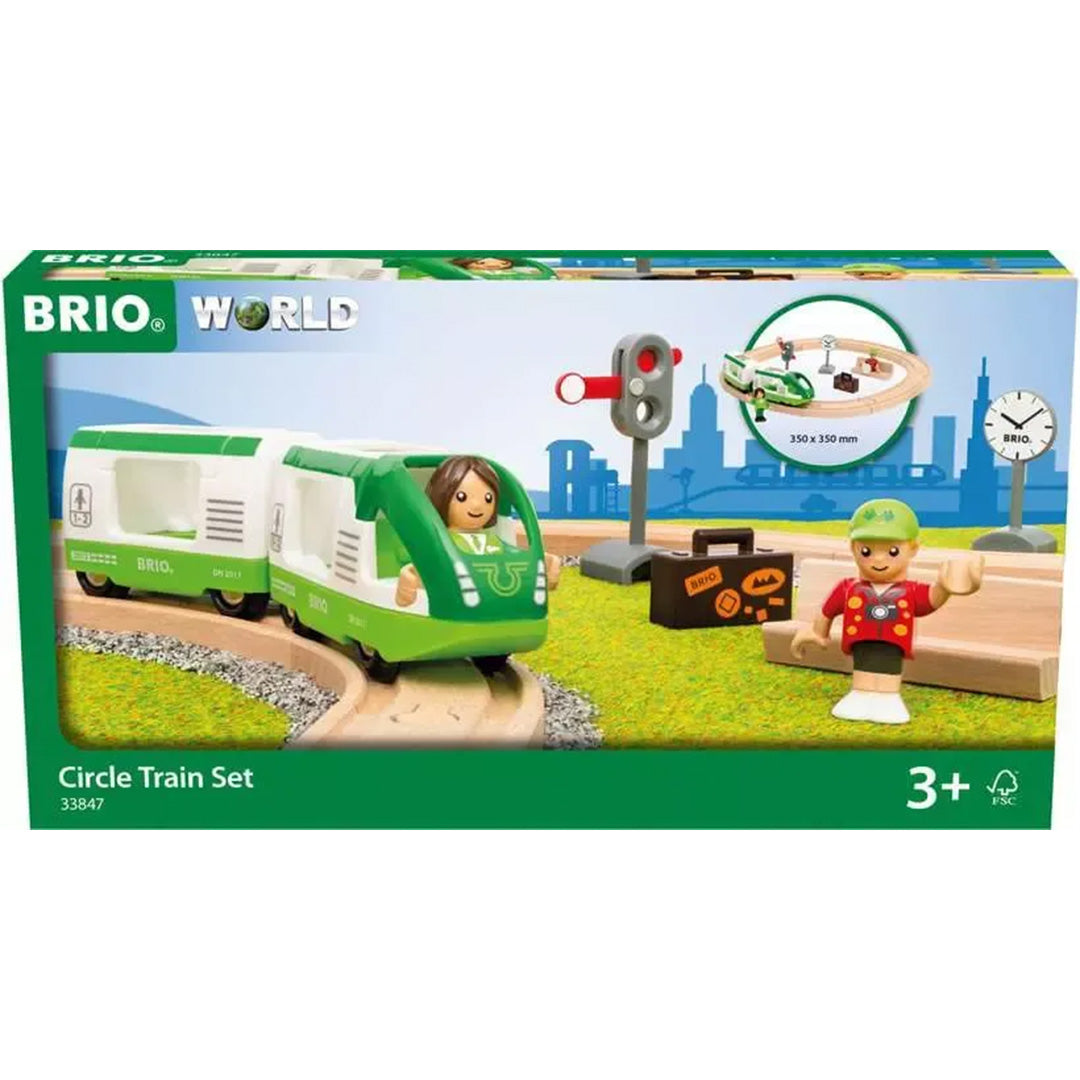 De voorkant van de Brio World verpakking met een afbeelding van de treinbaan cirkel set.