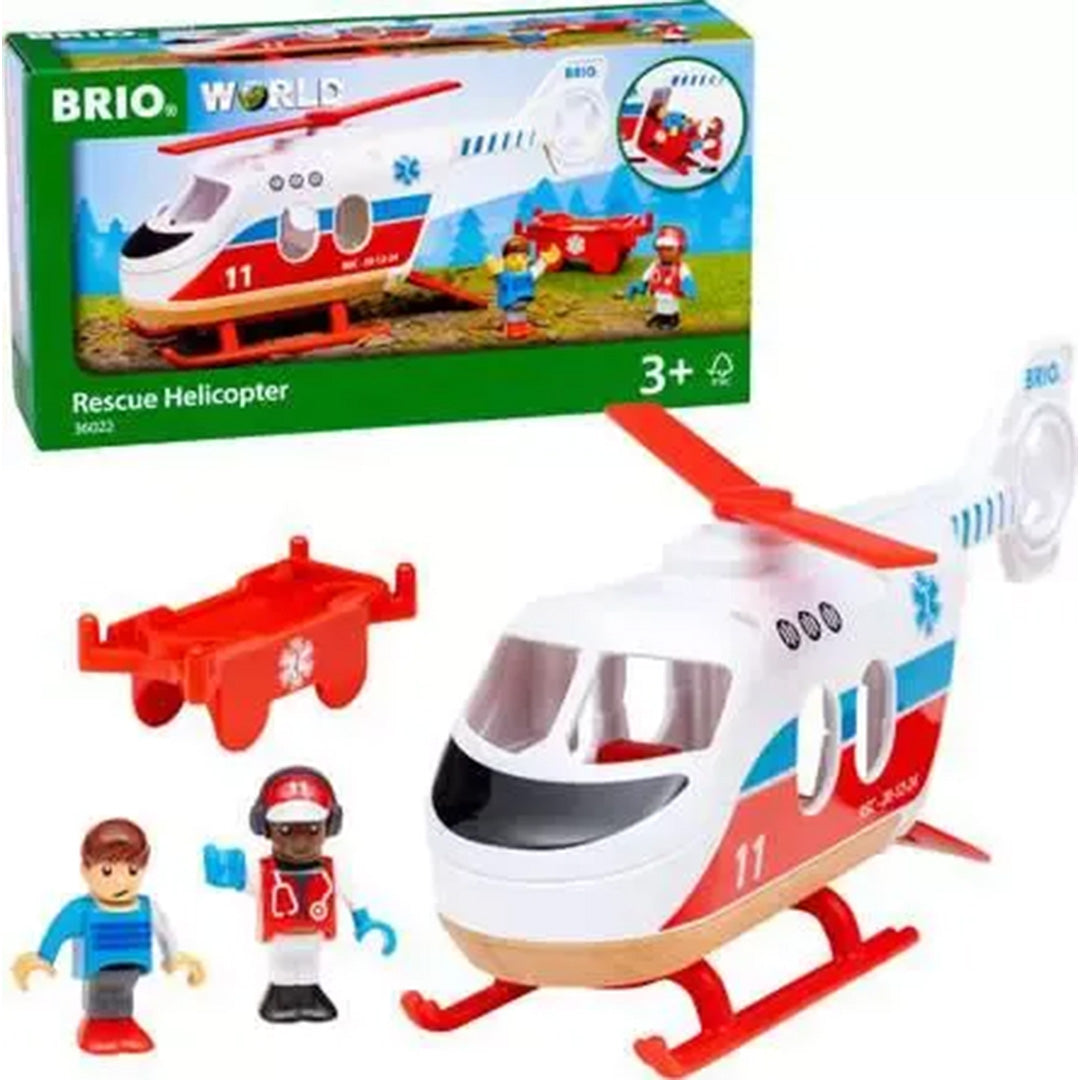 De Brio reddingshelikopter speelgoedset met verpakking.