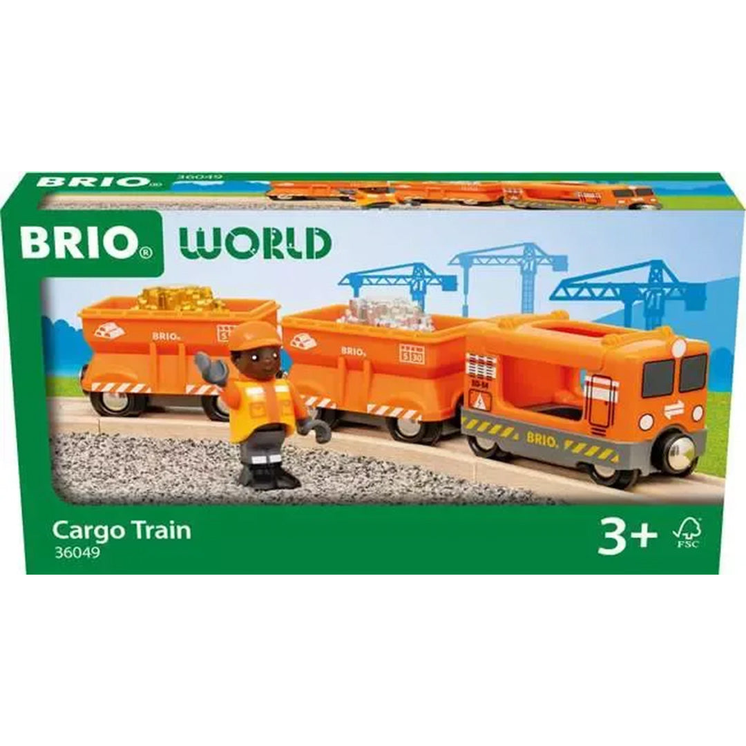 De voorkant van de Brio World Cargo Train speelgoedtrein verpakking.