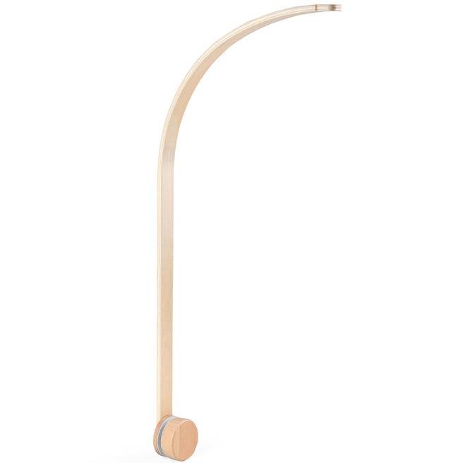 Sebra houten mobielhouder, een gebogen houten arm met een ronde bevestigingsklem.