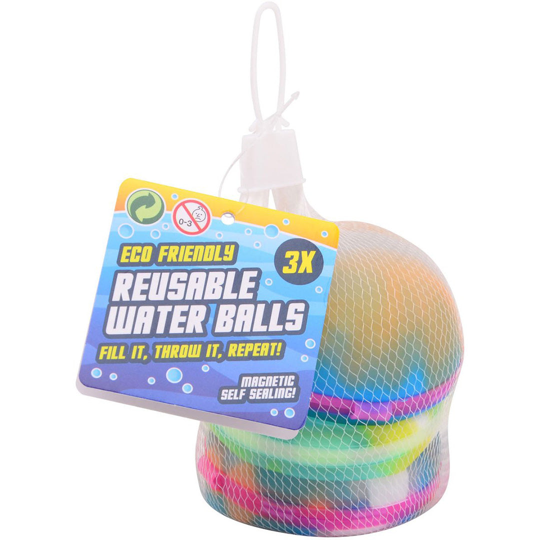 Verpakking van johntoy herbruikbare magnetische waterballen in een netje met productlabel.