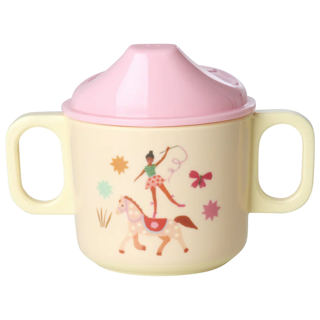 Rice tuitbeker met roze tuit en een opdruk van een ballerina op een paard.