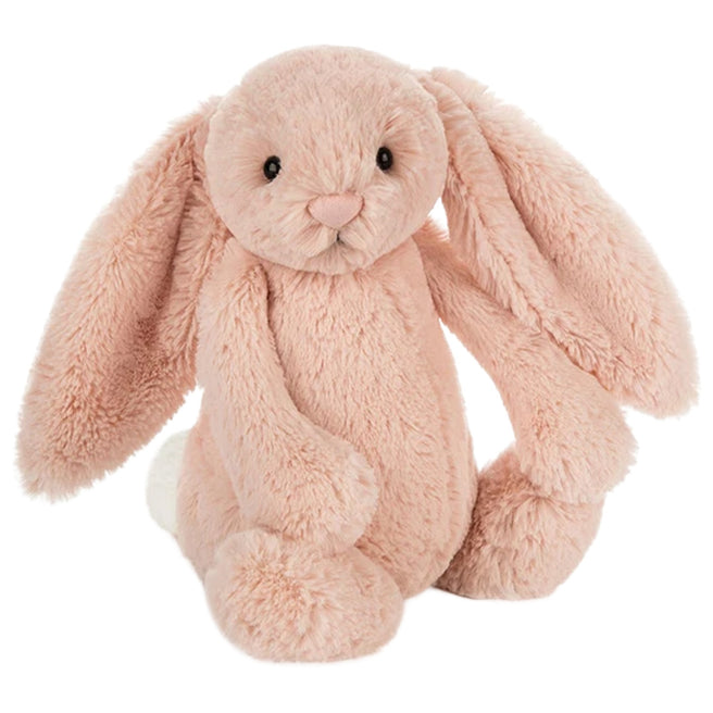 Jellycat roze pluchen knuffelkonijn Bashful Blush Bunny, van voren gezien.