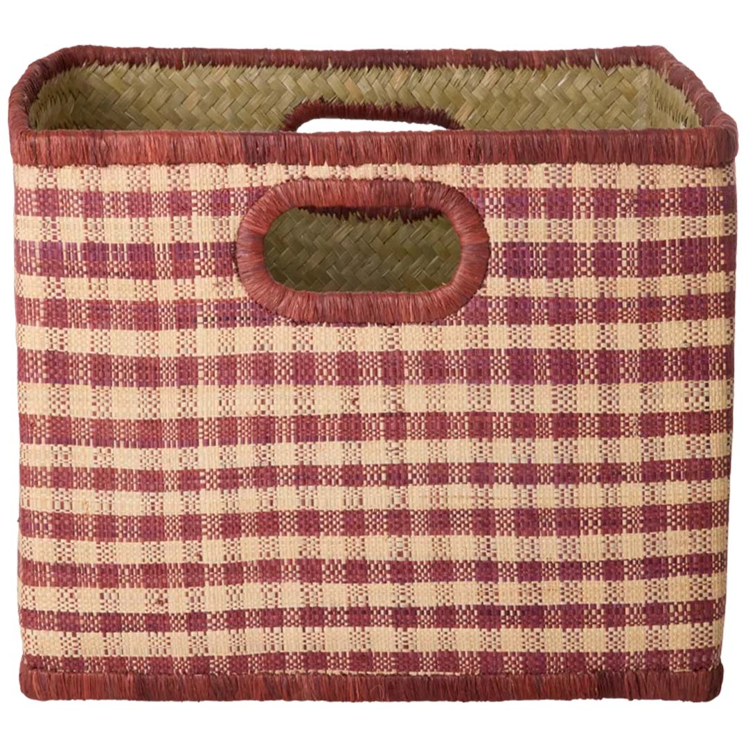 rice opbergmand raffia - brown checks - large | BSSTO-30BR | 