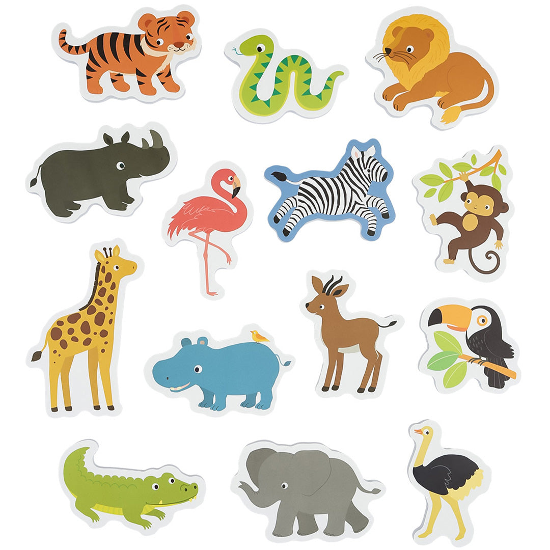 a little lovely company drijvend badspeelgoed met 12 safari dierenfiguren.